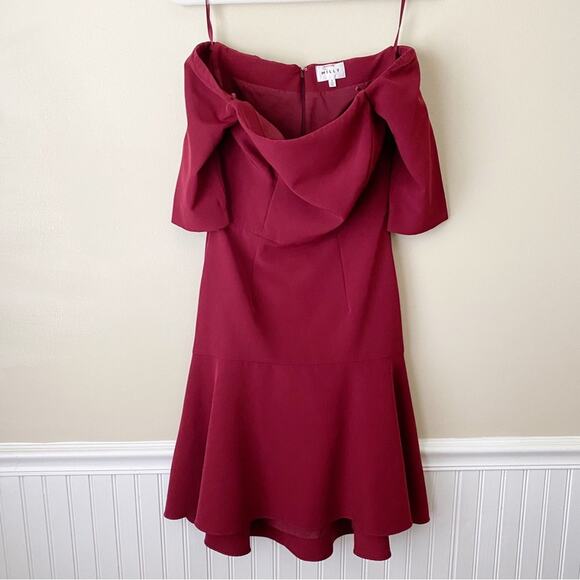 Milly | Bordeaux Italian Cady Nina Crepe Dress Off Shoulder Burgundy Red Size 2 - Picture 2 of 8